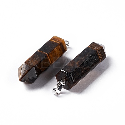 Natural Tiger Eye Double Terminated Pointed Pendants G-G926-01P-03-1