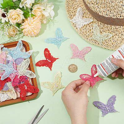 32Pcs 8 Colors Polyester Butterfly Lace Appliques DIY-FG0005-70-1