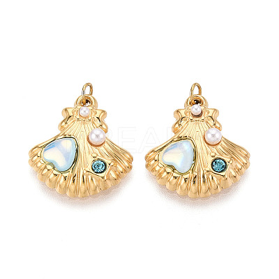 304 Stainless Steel Pave Crystal Rhinestone and ABS Imitation Pearl Resin Pendants STAS-T069-87B-1