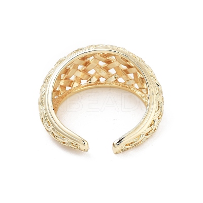 Hollow Tartan Cell Brass Open Cuff Ring for Women RJEW-Z055-05G-02-1