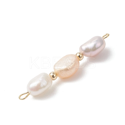 Three-Color Natural Pearl Potato Beaded Connector Charms PALLOY-JF04904-02-1