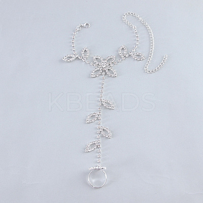 Leaf Alloy Crystal Rhinestone Toe Ring Anklets for Women FS-WGEBB2B-01-1