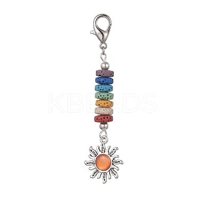 Sun Alloy & Cat Eye Pendant Decoration HJEW-JM01593-02-1
