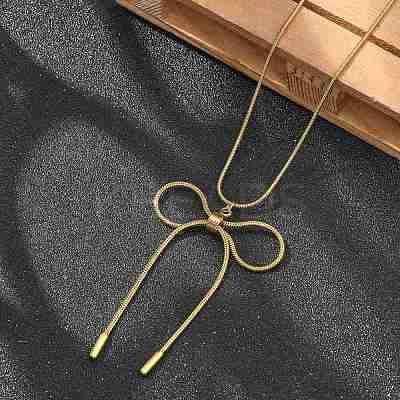 PVD Vacuum Plating 304 Stainless Steel Bowknot Pendant Round Snake Chain Necklaces for Women NJEW-Z044-10G-1