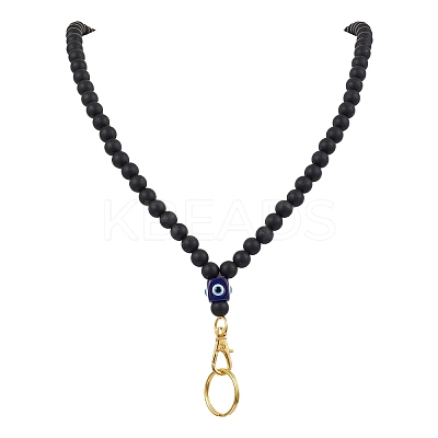Round Silicone & Resin Evil Eye Beads Name Card Necklace Lanyard NJEW-JN05095-01-1