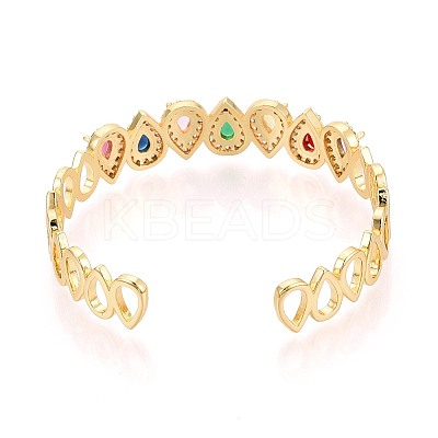 Brass Micro Pave Cubic Zirconia and Rhinestone Cuff Bangles for Women KK-T079-66G-1
