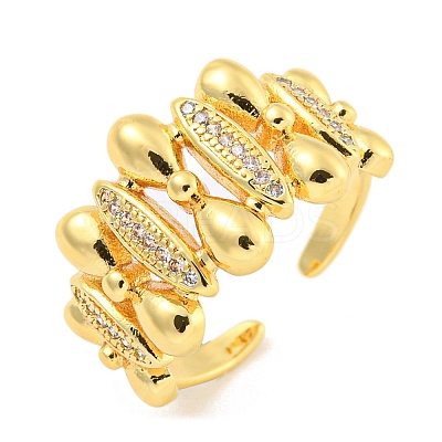 Bowknot & Horse Eye Clear Cubic Zirconia Open Cuff Ring RJEW-L121-001G-1