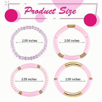 4Pcs 4 Style Acrylic Chunky Curved Tube Stretch Bracelet Sets BJEW-SW00074-04-1