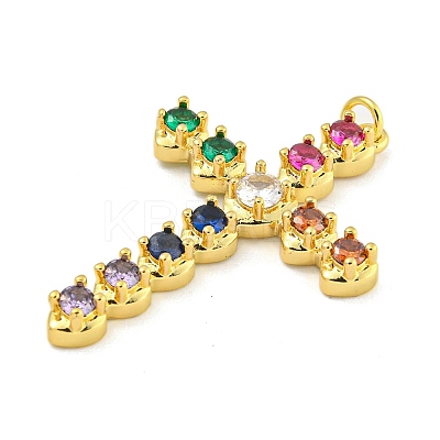 Cross Rack Plating Brass Cubic Zirconia Pendants KK-Z053-13G-01-1