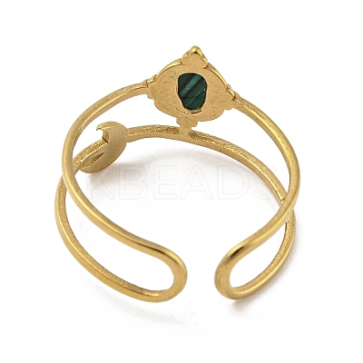 304 Stainless Steel with Synthetic Malachite Ring Ion Plating(IP) RJEW-Z031-01H-03-1