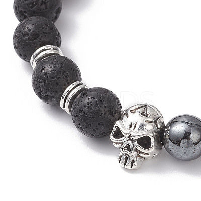 Non-Magnetic Synthetic Hematite & Natural Lava Rock Beads Braided Bead Bracelets BJEW-JB12611-03-1