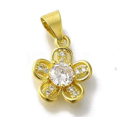 Flower Rack Plating Brass Micro Pave Cubic Zirconia Pendant KK-H485-01G-06-1