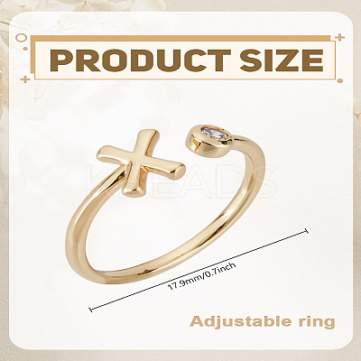 1Pc Brass Micro Pave Clear Cubic Zirconia Open Cuff Rings for Women RJEW-LP0002-37X-1