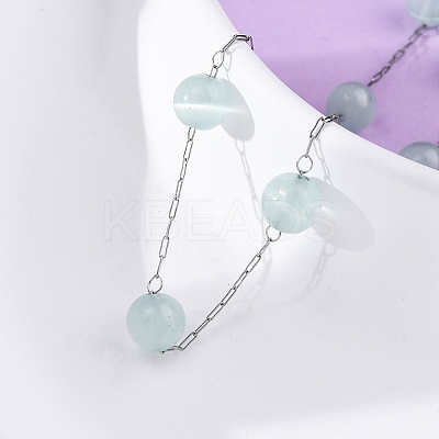 304 Stainless Steel Cat Eye Round Beads Handmade Chain Necklaces for Women NJEW-C073-01P-05-1