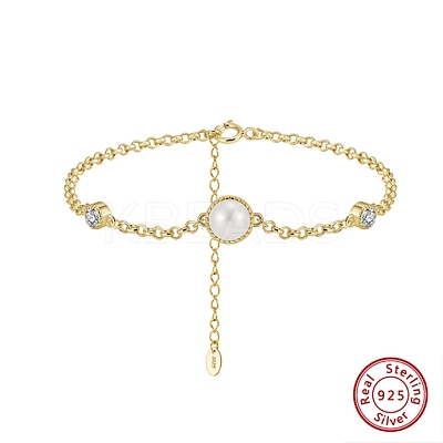 Natural Freshwater Pearls and Cubic Zirconia Link Bracelets BJEW-D343-01G-1