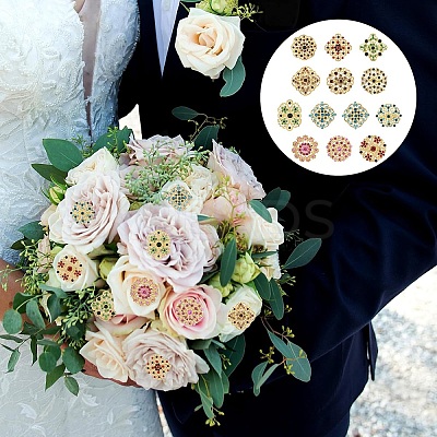 12Pcs Exquistie Rhinestone Brooch JEWB-YW0001-03-1