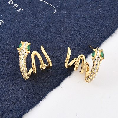 Brass Micro Pave Cubic Zirconia Stud Earrings for Women LS-EJEW-F352-03G-1