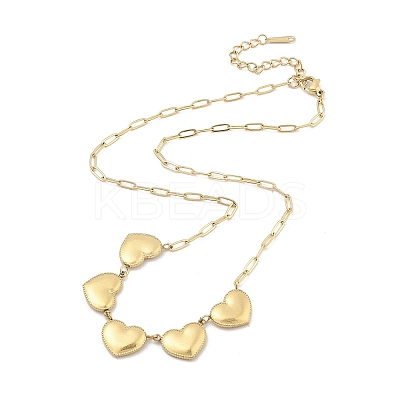 304 Stainless Steel 5-Heart Bib Paperclip Chain Necklaces NJEW-H044-05G-1
