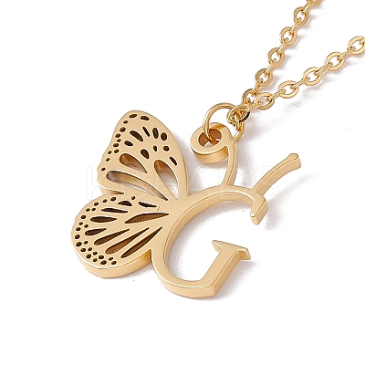 Initial Letter with Butterfly Pendant Necklace NJEW-C026-01G-G-1
