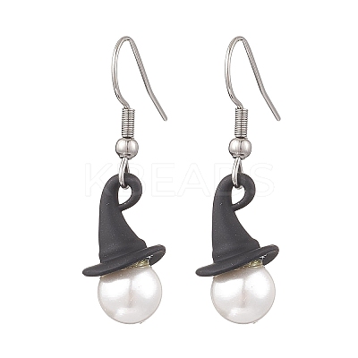Halloween Theme Alloy Shell Pearl Hat Dangle Earrings EJEW-JE06542-1