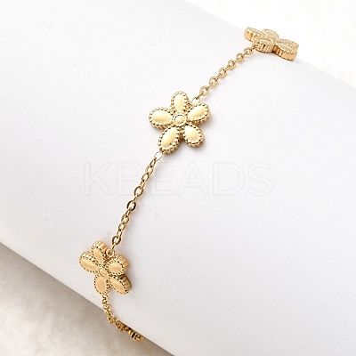 304 Stainless Steel Flower Link Bracelets BJEW-G765-04G-1
