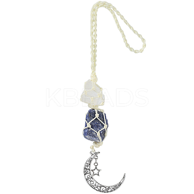 Nuggets Natural Quartz Crystal & Lapis Lazuli Pouch Pendant Decorations HJEW-WH20002-03E-1