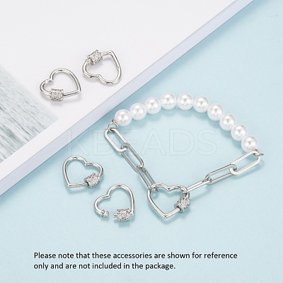 Brass Micro Pave Clear Cubic Zirconia Screw Carabiner Lock Charms ZIRC-E164-07P-1