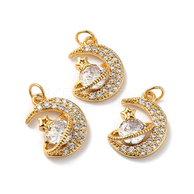 Rack Plating Brass Cubic Zirconia Pendants KK-D074-11G-1