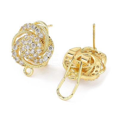 Hollow Flower Brass Micro Pave Cubic Zirconia Stud Earrings Finding KK-E083-04G-1