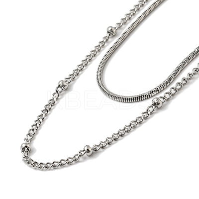 Non-Tarnish 304 Stainless Steel Double-Layer Necklace NJEW-Q321-01P-1