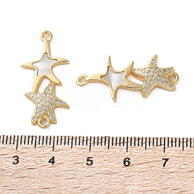 Brass Micro Pave Clear Cubic Zirconia Double Starfish Connector Charms KK-U070-08G-1