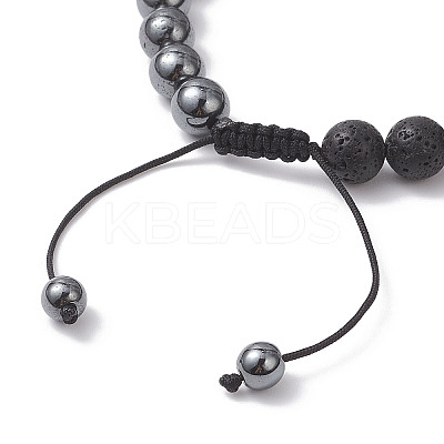 Non-Magnetic Synthetic Hematite & Natural Lava Rock Beads Braided Bead Bracelets BJEW-JB12611-03-1