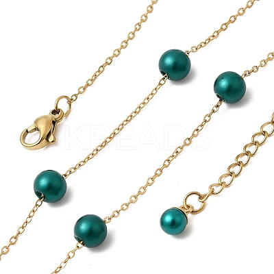 Stainless Steel & Imitation Pearl Round Link Chain Necklaces for Women WGE4439-06-1
