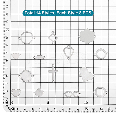 112Pcs 14 Styles 201 Stainless Steel Connector Charms STAS-PH0004-31-1