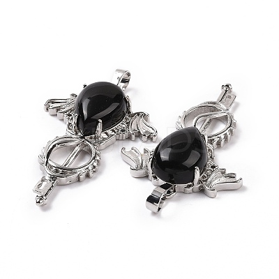 Natural Obsidian Teardrop Pendants G-P496-03P-19-1