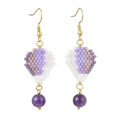 304 Stainless Steel with Glass Cylinder Seed Beads Hot Air Balloon Dangle Earrings EJEW-MZ00820-02-1