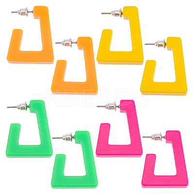 4 Pairs 4 Colors Acrylic Trapezoid Stud Earrings with 304 Stainless Steel Pins EJEW-PH0001-14-1