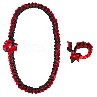 Polyester Graduation Honor Ribbon & Braided Bracelets & Brooch Sets AJEW-WH20816-001B-1