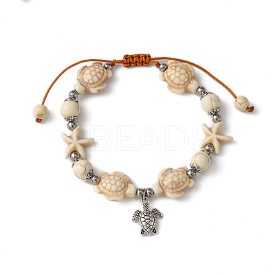 Starfish & Turtle Synthetic Turquoise Braided Beaded Bracelets BJEW-JB10926-04-1