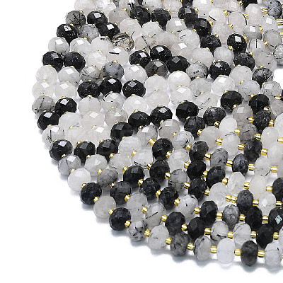 Natural Black Tourmalinated Quartz Beads Strands G-P573-A62-01-1