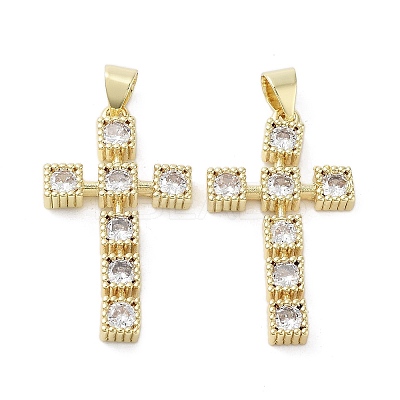 Cross Brass Micro Pave Cubic Zirconia Pendants KK-E102-02G-01-1