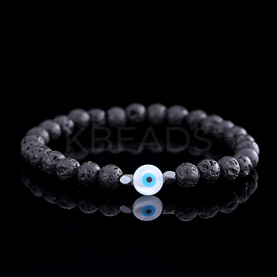 Natural Lava Rock Round Beads Stretch Bracelets for Men ED9275-1-1