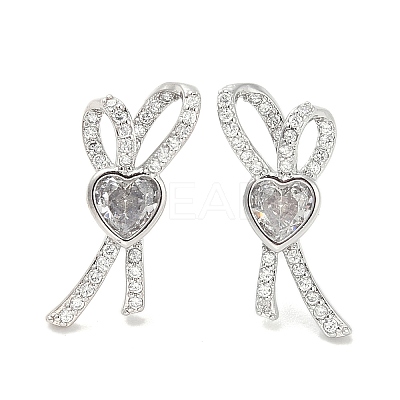 Rack Plating Brass Micro Pave Clear Cubic Zirconia Stud Earrings for Women EJEW-M260-18P-1