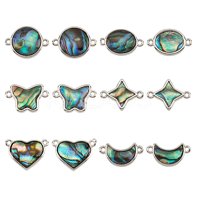12Pcs 6 Styles Paua Shell Connector Charms FIND-FH0007-96P-1
