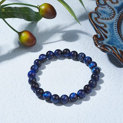 8.5mm Round Dyed Natural Tiger Eye Beads Stretch Bracelet for Girl Women BJEW-JB07152-01-1