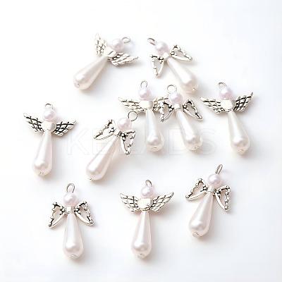Acrylic Imitation Pearl with Alloy Pendants PALLOY-YW00001-1