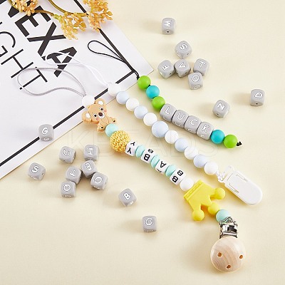 20Pcs Grey Cube Letter Silicone Beads 12x12x12mm Square Dice Alphabet Beads with 2mm Hole Spacer Loose Letter Beads for Bracelet Necklace Jewelry Making JX436O-1