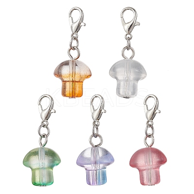 Handmade Lampwork Mushroom Pendant Decorations HJEW-JM03390-1