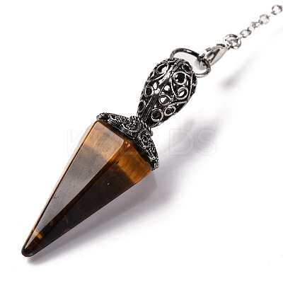 Natural Tiger Eye Pointed Hexagonal Cone Dowsing Pendulums G-Q184-03F-AS-1