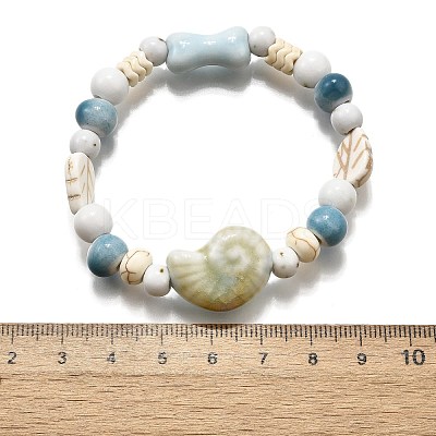 Handmade Porcelain Beads & Synthetic Howlite Beads Stretch Bracelets for Women BJEW-D307-01B-1